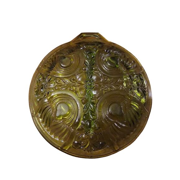 Vintage Indiana Glass Divided Relish Serving Dish Single Cut Out Handle Green - Picture 3 of 4